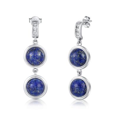 China Birthstone 925 Sterling Silver Gemstone Earrings 8x8mm Lapis Lazuli Drop Earrings for sale
