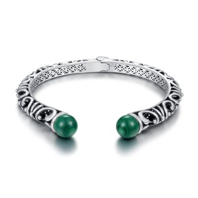 China Personalised 925 Sterling Silver Bangles Malachite Bezel Setting For Ladies for sale