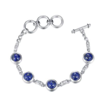 China Birthstones 925 Sterling Silver Bracelet   Round Lapis Lazuli Bracelet for sale