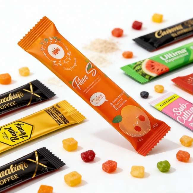 Various cosmetic sachet sizes and styles for different product types