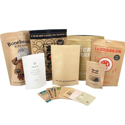 China Biodegradable Smell Proof Packaging Bag With Window White Kraft Paper Bags for Tea Cookie Cake Nuts Edibles Powder Pet F en venta