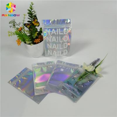 China Stand Up Customized Makeup Organizer Bag One Side Clear Holographic Laser Packaging for sale