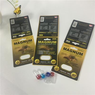 Chine Impression en soie d'emballage de carte de boursouflure de pilule de capsule d'or de Mangum avec l'insertion/bouteille à vendre