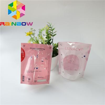 China Menstrual Cup Stand Up Pouch Heat Sealed Microwave Sterilizer Bag With Clear Wind for sale