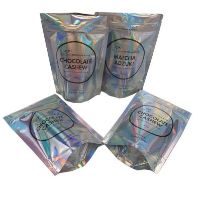 China Custom Printing  Zip Lock Flat Bag for Headwear Holographic Laminated Plastic Mylar Pouches for sale