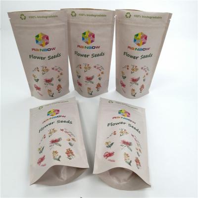 China Los bolsos de papel biodegradables modificados para requisitos particulares del Pla del 100% Kraft con la cremallera que se puede volver a sellar para mastican la goma en venta