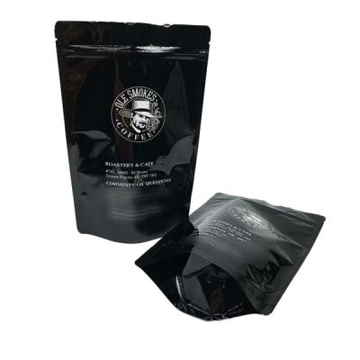 China Coffee Beans Stand Up Zipper Custom Printed Pouch 100g 500g 1kg Glossy Black for sale