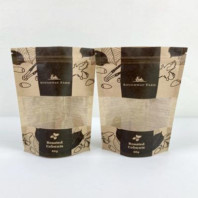 China Custom Printed Resealable Stand Up Pouch Kraft Paper Coffee Tea Snack Food Packaging Bag With Rectangular Window for sale