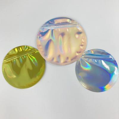 China Holographic Mylar Printed Coin Zipper Packaging Bags Circle Shaped 3.5g for sale