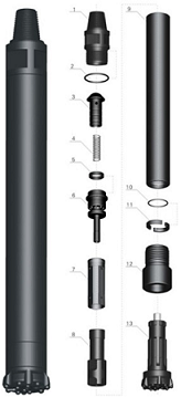 High Pressure Rock Drilling DTH Hammer , Downhole Hammer with Foot Valve