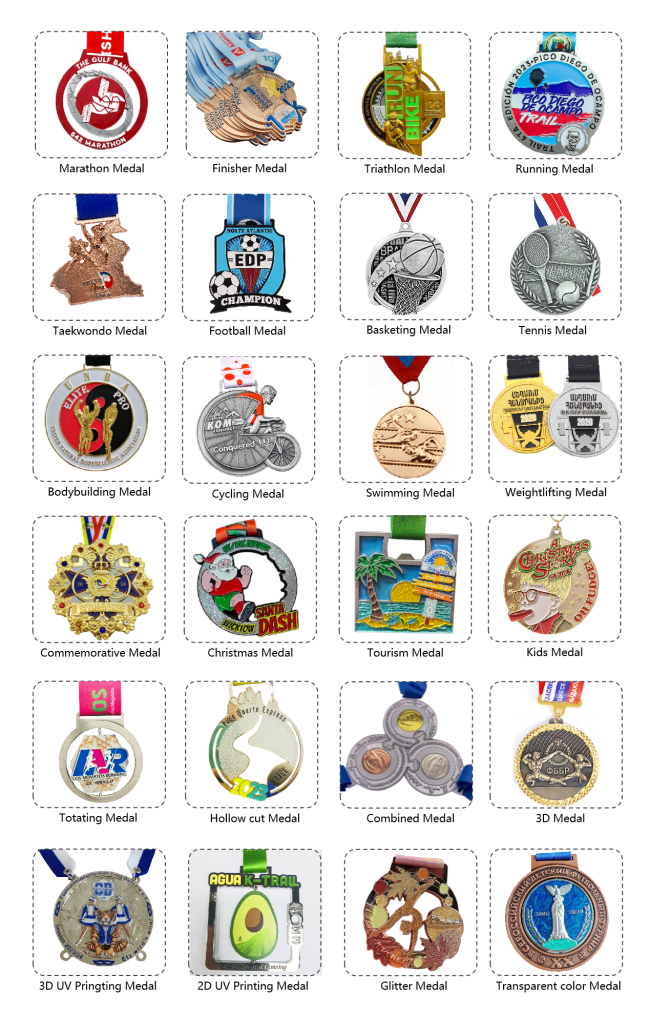 Various types of custom medals and trophy designs