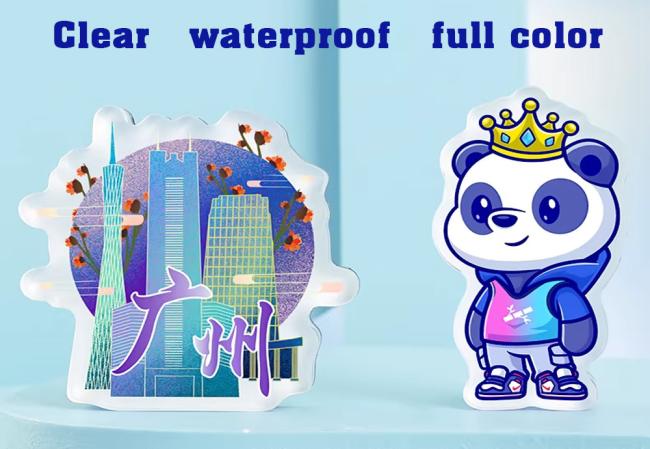 Colorful 3D anime magnet close-up view highlighting detailed printing and transparency