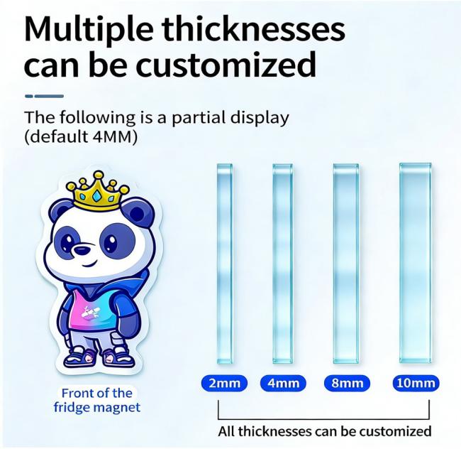 Custom thickness options for acrylic magnets showing different profile sizes