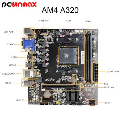 China PCWINMAX A320 Motherboard - AMD Ryzen AM4, M.2 NVMe, 2 SATA3, HD, DVI, VGA Motherboard for sale