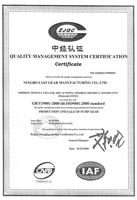 ISO9001 - East Gear Manufacturing Co., Ltd.