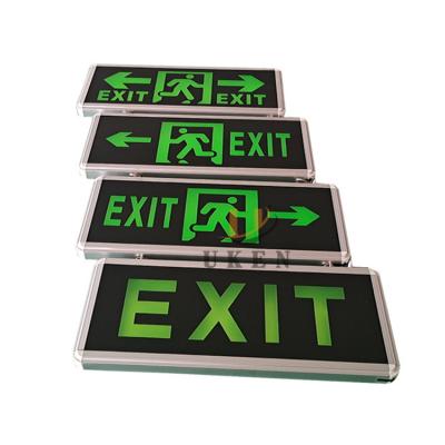 China Wall Mounted Emergency Light Exit Sign Self Powered Hanging Green Running Man Light for sale