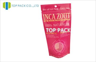 China 50 Mic To 200 Mic Salt Custom Food Packaging Bags Zipper Pink Printing for sale