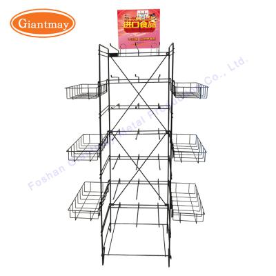 China Flooring Metal Wire Potato Chips Display Candy Basket Rack for sale