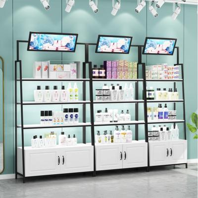 China Medical Cosmetic Display Rack Stand Display Wall Cabinet Gold for sale