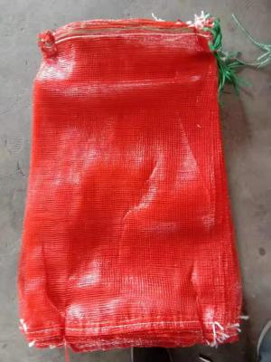 China Red PP Leno Woven Mesh Bag With Drawstring Tubular Mesh Sacks 1.4mm X1.6mm for sale
