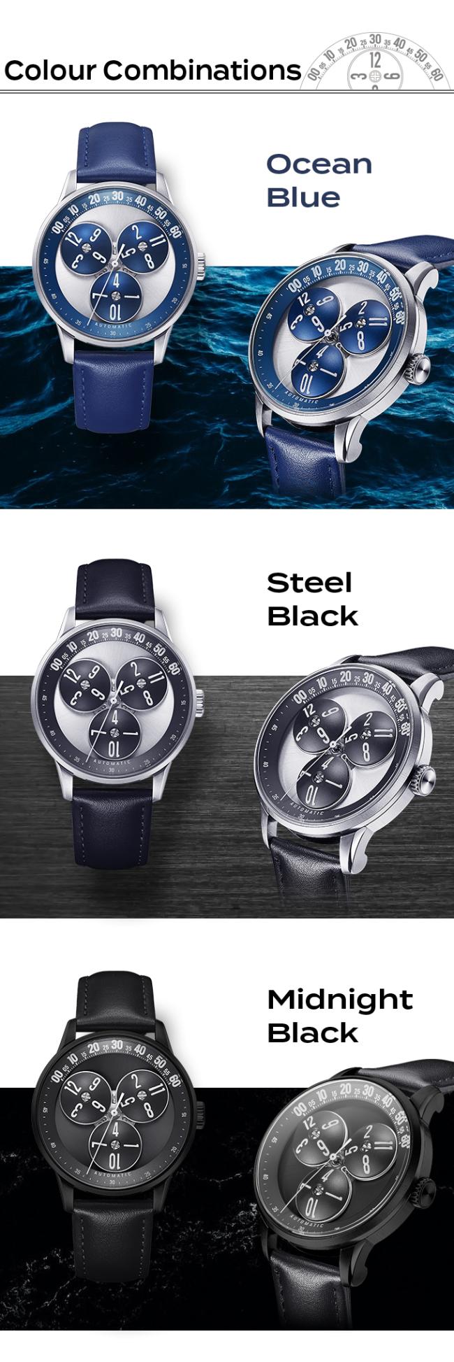 Multiple angle view showcasing watch dimensions