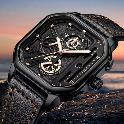 China Waterproof Full Leather Quartz Gold Clock Luminous Wrist Watch Square Sport Mens for sale