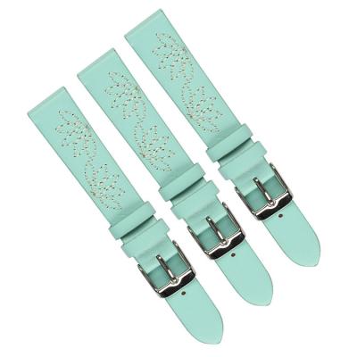 China Mint Green 18mm Leather Watch Strap Bands Flower Embroidered for sale