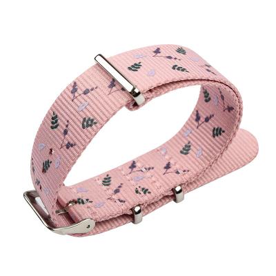 China Floral Prints 18mm Nylon Strap Watch Bands Pink Color For Lady Watch for sale