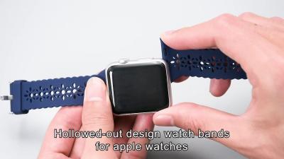 China Carved Silicone Rubber Watch Band 38mm 42mm For Apple Watch 7 6 5 4 3 2 1 for sale