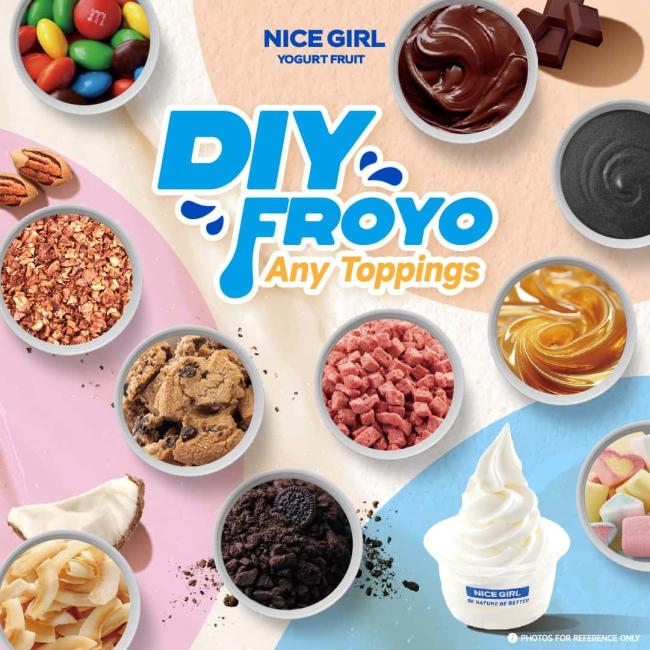Frozen yogurt cup with mixed fruits and toppings