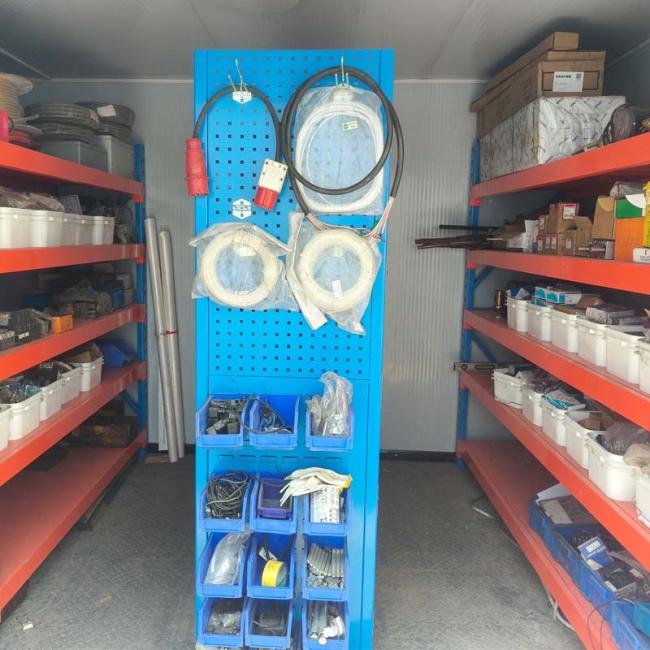 Warehouse setup with multiple shelving units
