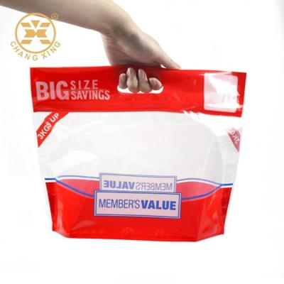 China 200 micrones de 5kg de la fruta del embalaje del pollo seco de la bolsa de bolso de empaquetado de Bopp con la ventana de la manija de la cremallera en venta