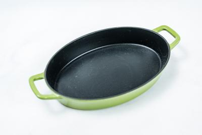 China OEM ODM Cast Iron Frying Pan Easy Lifting Oval Roasting Pan SGS for sale
