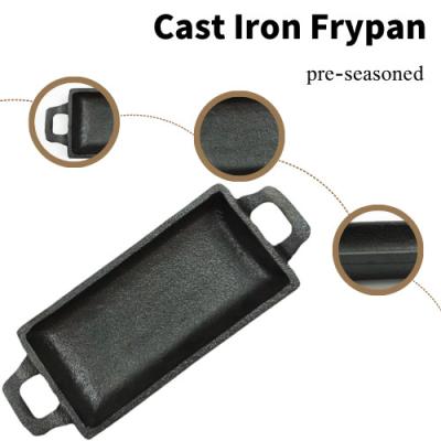 China Double Handle Cast Iron Frying Pan 15.3*7.7cm Rectangular Deep Frying Pan for sale