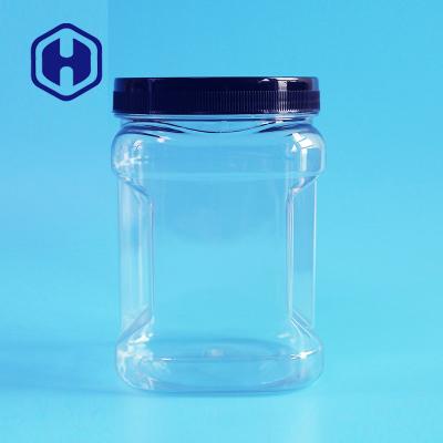 China Stackable Mason PET Square Clear Plastic Grip Jars With Round Lids Cookie Food Packing for sale