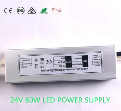 China ROHS 2.5A Outdoor 24V DC Power Supply , Heatproof LED Driver For LED Strip for sale