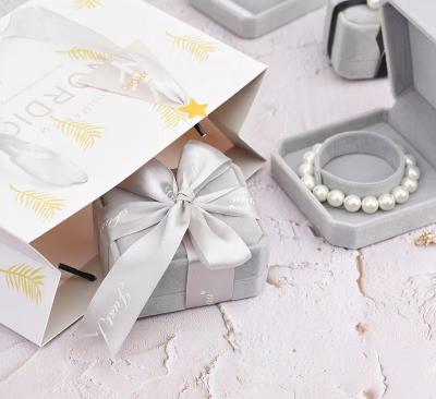 China Gray White Velvet Cardboard Gift Packaging Box Display For Jewelry Ring Necklace for sale
