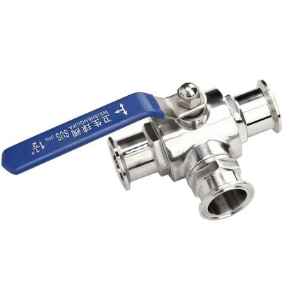 China Normal Temperature Media Sanitary Stainless Steel 304 316L Tri Clamp Tee 3 Way Ball Valve for sale