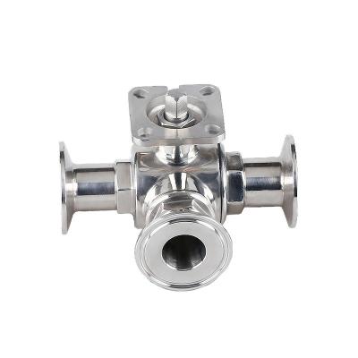 China Manual Sanitary Stainless Steel 304/316L Tri-Clamp 3 Way Ball Valve with High Mounting Pad for sale