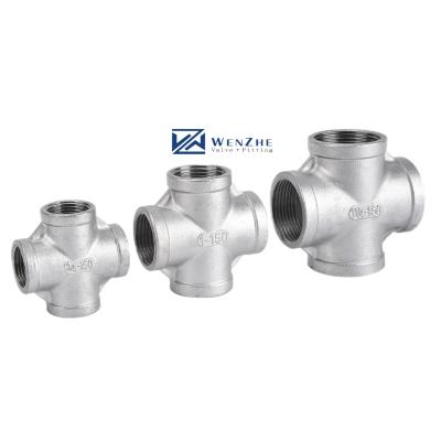 China Stainless Steel 304 201 316 Pipe Fitting Female Thread Cross 4 Way Cross NPT BSPT BSPP Casting for sale