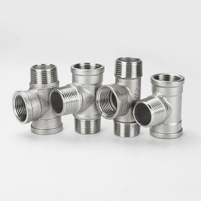 China Sanitary Stainless Steel 3 Way Male Threaded Tee Pipe Fittings with Casting SS304 for sale