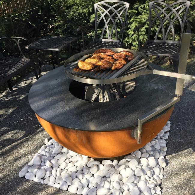 Wood Burning Barbecue Brazier Corten Steel Smokeless Firepit Bbq