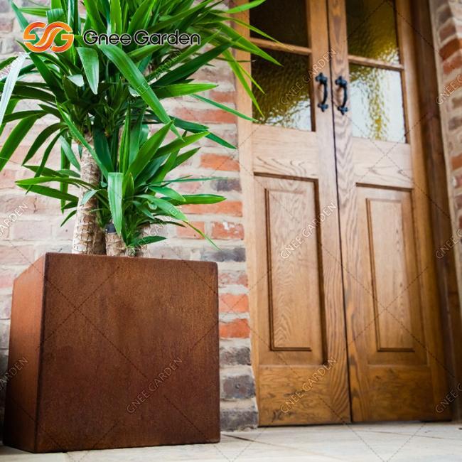 Custom Long Square Garden Corten Steel Flower Pot Outdoor Metal Planter Rectangular Plant Box