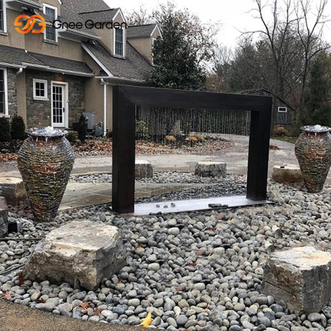 Unique Decoration Corten Steel Curtain Wall Durable Metal Garden Ornaments Waterfall-Black