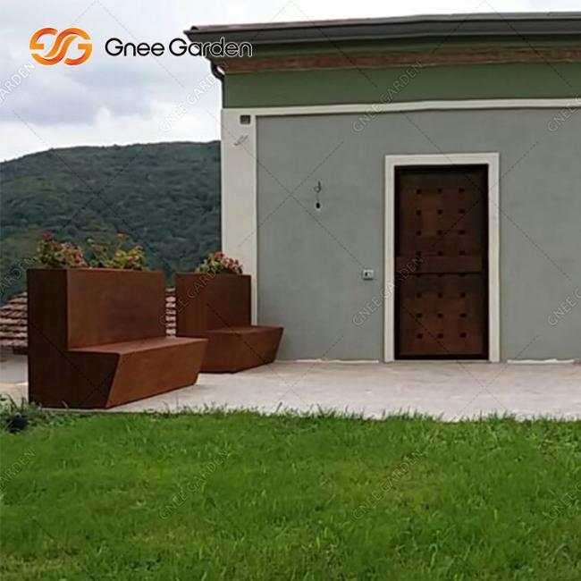 Custom Outdoor Corten Steel Furniture Designed Bench with Planter