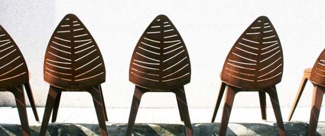 Outdoor Metal Furniture Corten Steel Chair with Leaf Shaped Cutting