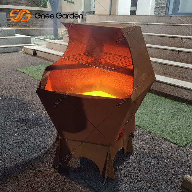 Outdoor Corten Steel Metal Fire Pit Barbecue Grill Bbq Brazier Grill