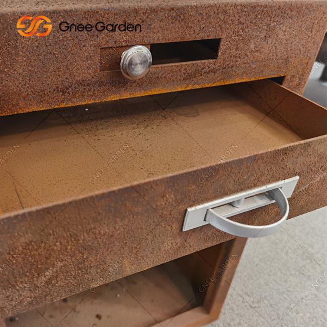 Outdoor BBQ Customized Corten Steel Fire Pit With Firewood Storage Backyard Rusty Colour