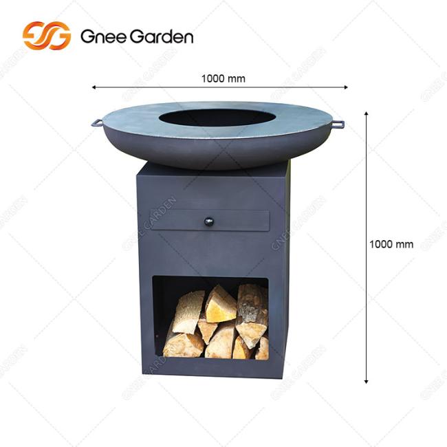 Outdoor Customized Corten Steel Fire Pit With Large Log Storage Backyard Patio With Rusty Colour