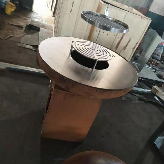 Modern Charcoal Rusty Finish Corten Steel Fire Pit For Outdoor Kitchen BBQ Cooking Use